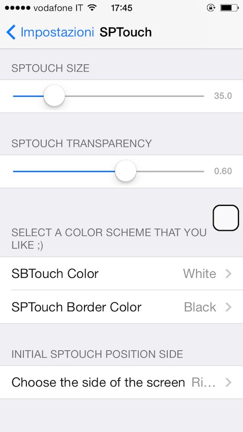 SPTouch Cydia Tweak Settings