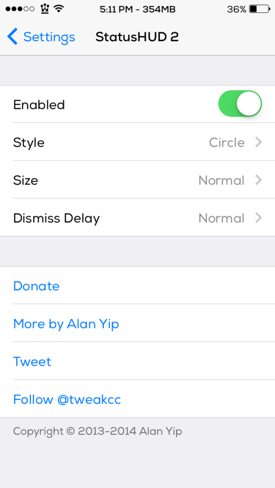 StatusHUD 2 Cydia Tweak Settings App