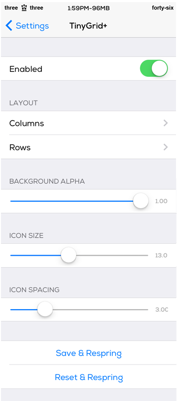 TinyGrid+ Cydia Tweak Settings