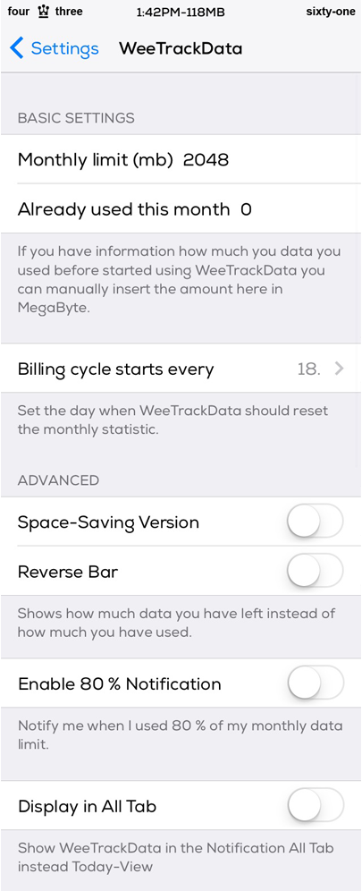 WeeTrackData Cydia Tweak Settings