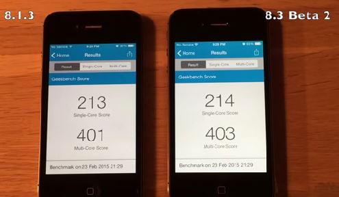 iOS 8.3 Beta 2 vs iOS 8.1.3 iPhone 4s